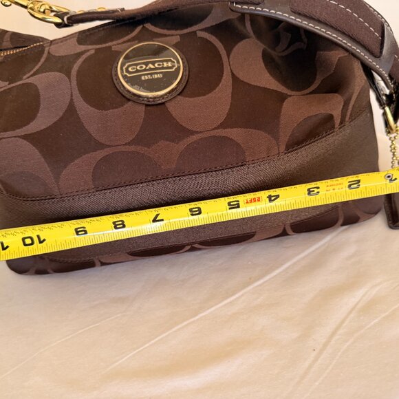 Authentic Coach Monogram Brown Small Shoulder/Wristlet Bag, Brown Lining - Picture 9 of 12